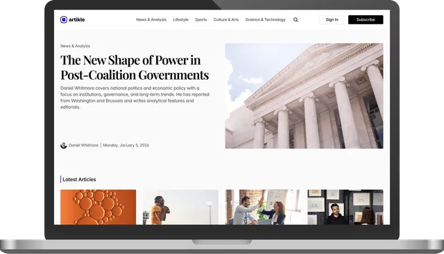 Artikle website presented on a laptop